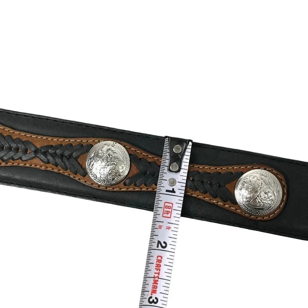 Tony Lama leather braided coin studs‎ floral buckle belt Sz 44 western boho
